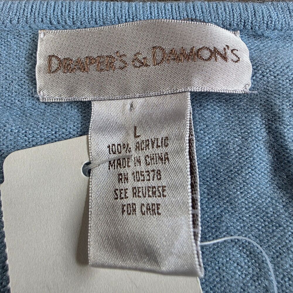 New Drapers & Damons Size L Sweater Womens Blue Embroidered V-neck Lightweight - Picture 4 of 5
